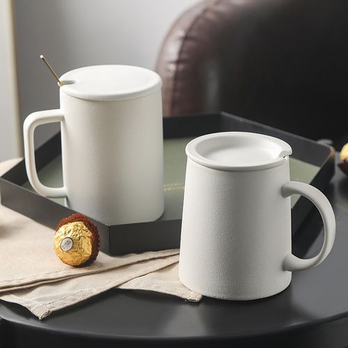 北欧简约创意灰白色釉磨砂陶瓷杯盖勺咖啡办公酒店餐厅家用马克杯